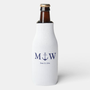 Wedding nautical anchor navy blue monogram favours bottle cooler