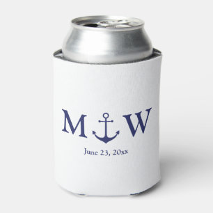 Wedding nautical anchor navy blue monogram favours can cooler
