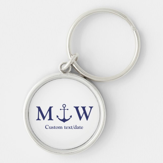 Wedding nautical anchor navy blue monogram favours keychain (Front)