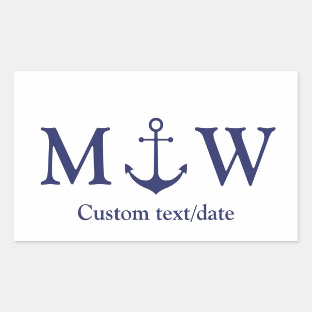 Wedding nautical anchor navy blue monogram favours sticker (Front)