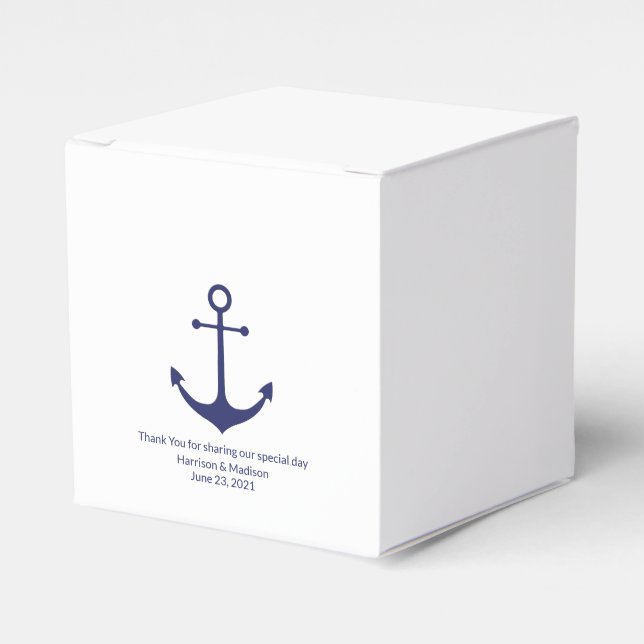 Wedding nautical anchor navy blue white elegant favor box (Front Side)