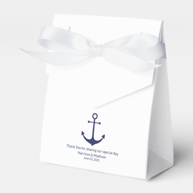 Wedding nautical anchor navy blue white elegant favor box (Front Side)