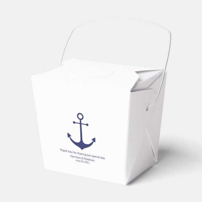 Wedding nautical anchor navy blue white elegant favor box (Front Side)