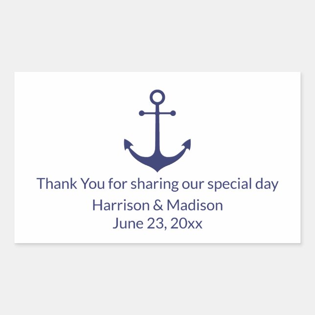 Wedding nautical anchor navy blue white favours sticker (Front)