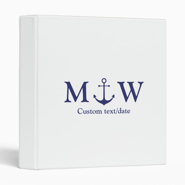 Wedding nautical anchor navy blue white monogram binder (Front/Spine)