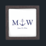 Wedding nautical anchor navy blue white monogram gift box<br><div class="desc">Wedding nautical anchor navy blue and white monogram initials Gift Box
Minimalist elegant design
customizable text
check the rest of the collection for favours,  gift tags,  stickers,  seals,  labels,  party supplies,  gift bags,  gift boxes,  cards,  etc
great for seaside ocean beach coastal style Weddings</div>