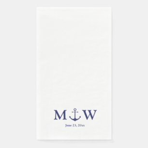 Wedding nautical anchor navy blue white monogram napkin