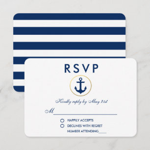 Wedding Nautical Blue Anchor RSVP Card