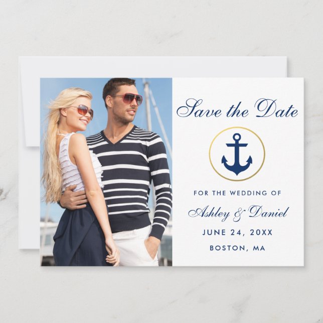 Wedding Nautical Blue Save The Date Photo W (Front)