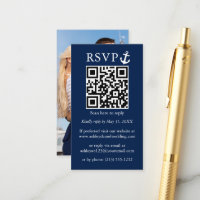 Wedding Nautical Navy Blue Anchor QR RSVP Photo