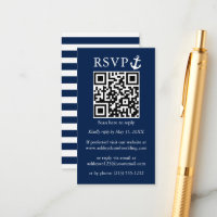 Wedding Nautical Navy Blue Anchor QR RSVP Striped