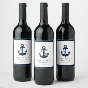 Wedding Nautical Navy Blue Custom Boat Name Wine Label