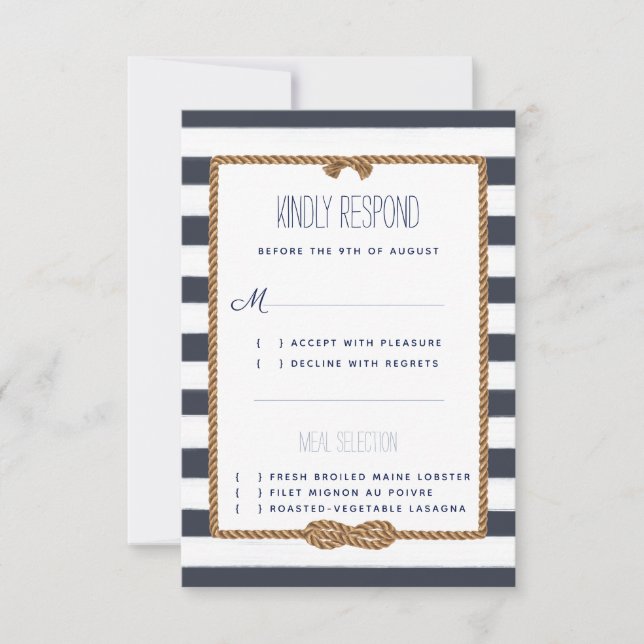 Wedding Nautical Navy & White Watercolor Event RSVP Card (Front)