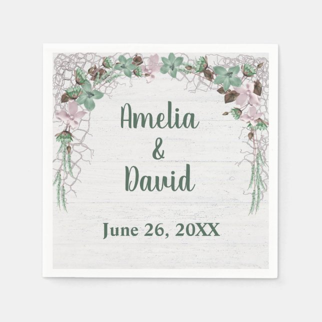 Wedding Nautical Net On Whitewashed Wood Napkin (Front)