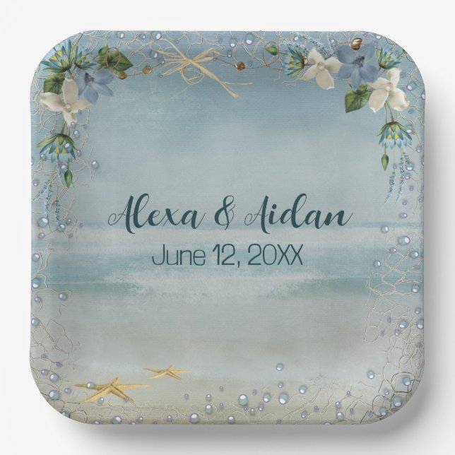 Wedding Nautical Net with Bubbles Paper Plate (Front)