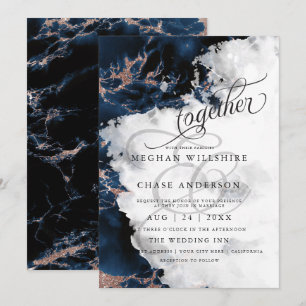WEDDING   Navy Blue 2 Rose Gold Geode Watercolor 