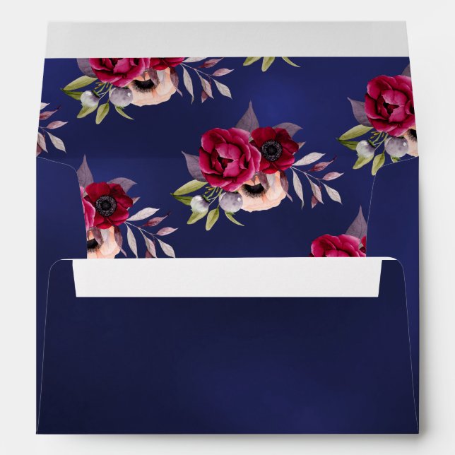 Wedding navy blue burgundy florals envelope (Back (Bottom))