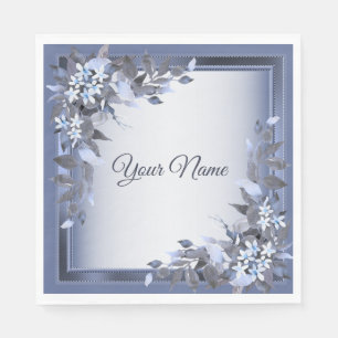 Wedding Navy Blue Floral Silver Gray Party Elegant Napkin