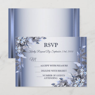 Wedding Navy Blue Floral Silver Gray Party RSVP Card