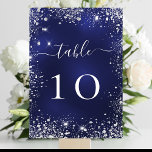 Wedding navy blue glitter table number<br><div class="desc">Simple and elegant. A navy blue background,  the blue colour is uneven.  Decoratedwith faux silver glitter,  sparkles.  Personalize and add table numbers.   White text.</div>