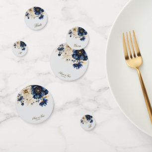 Wedding Navy Blue White Golden Floral Silver Confetti
