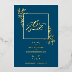 Wedding Navy Trendy Modern Branches Frame Photo