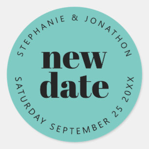 Wedding New Date Names simple text black teal Classic Round Sticker