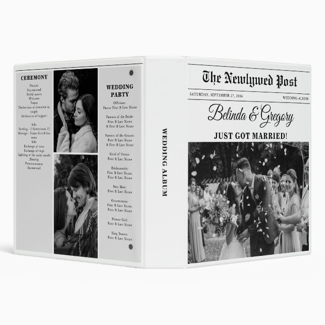 Wedding Newspaper Fun Black & White Photo Album Binder (Background)