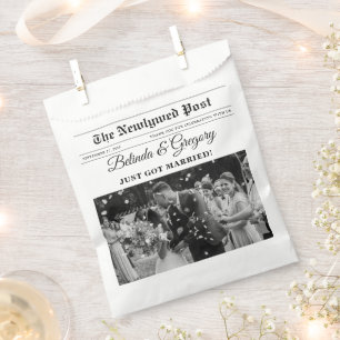Wedding Newspaper Fun Black & White Photo Wedding  Favour Bag
