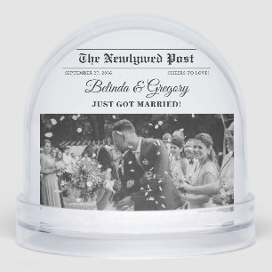 Wedding Newspaper Fun Black & White Photo Wedding  Snowglobe
