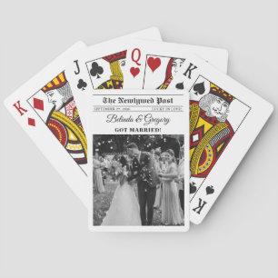 Wedding Newspaper Fun Black & White Wedding Favor Playing Cards
