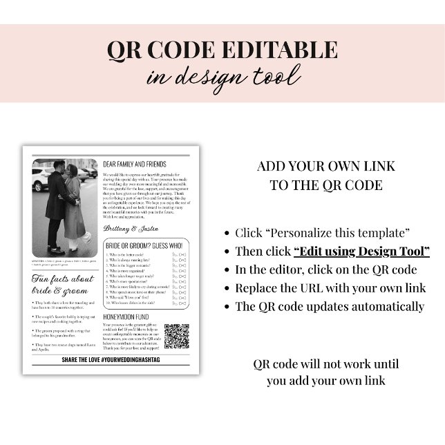 Wedding Newspaper Program Classic Black & White  (edit qr code)