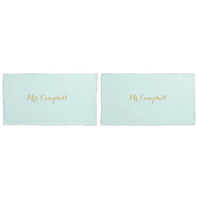Wedding night in mint green with names pillowcase (Front-Set)