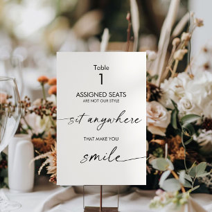 Wedding No Assigned Seats, Sit Anywhere Sign Table Number