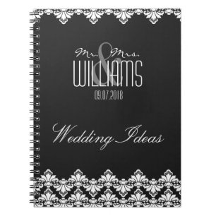 Wedding Notebook Custom Damask Black