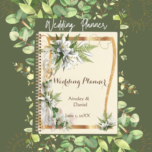 Wedding Notebook White Lillies & Gold Personalized (Creator Uploaded)