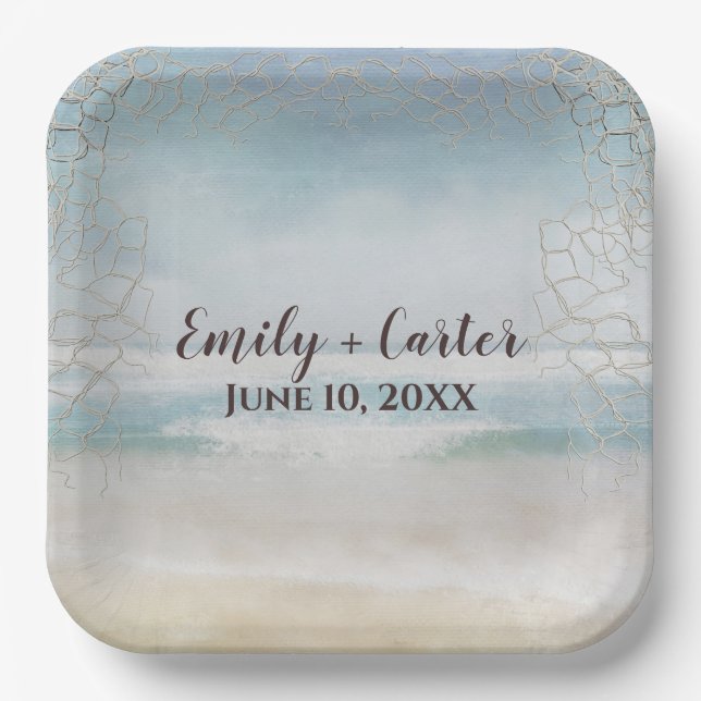 Wedding Ocean Beach With Net Paper Plate (Front)