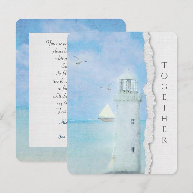 wedding-ocean lighthouse and sailboat invitation (Front/Back)