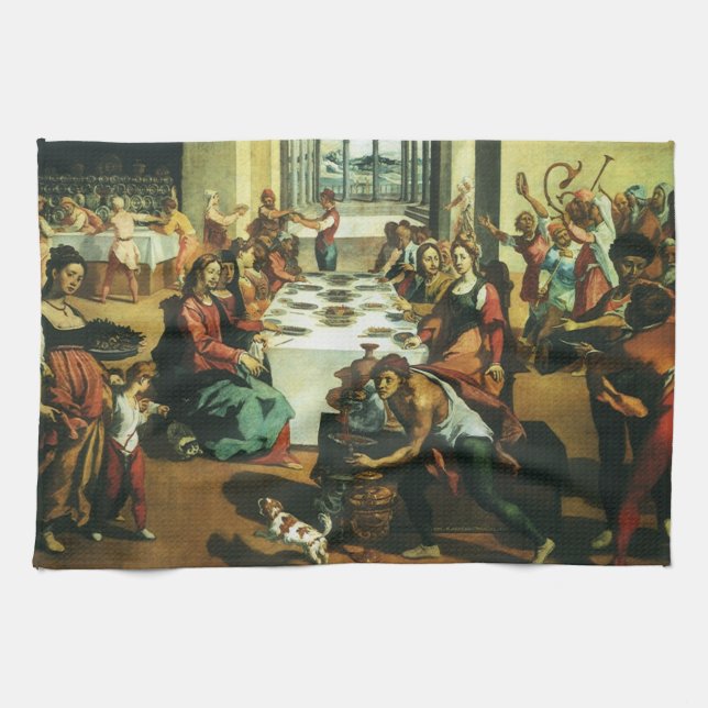 Wedding of Cana by Andrea Boscoli, Renaissance Art Kitchen Towel (Horizontal)