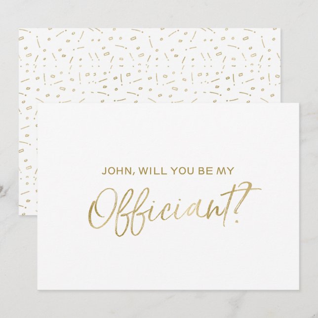 Wedding Officiant Request | Gold Hand lettered Invitation (Front/Back)