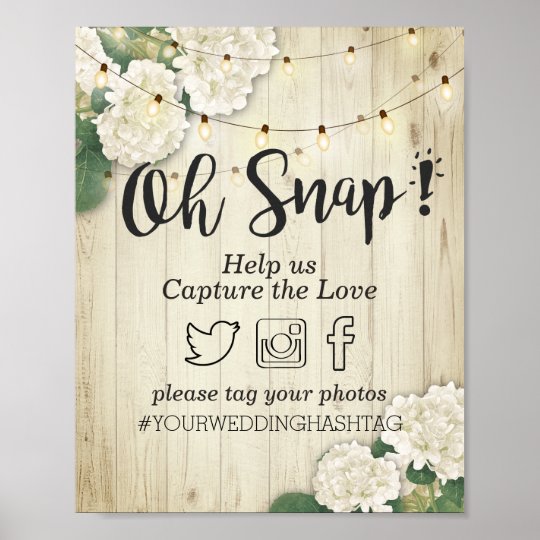 Wedding Oh Snap Hashtag Wood Floral String Lights Poster 
