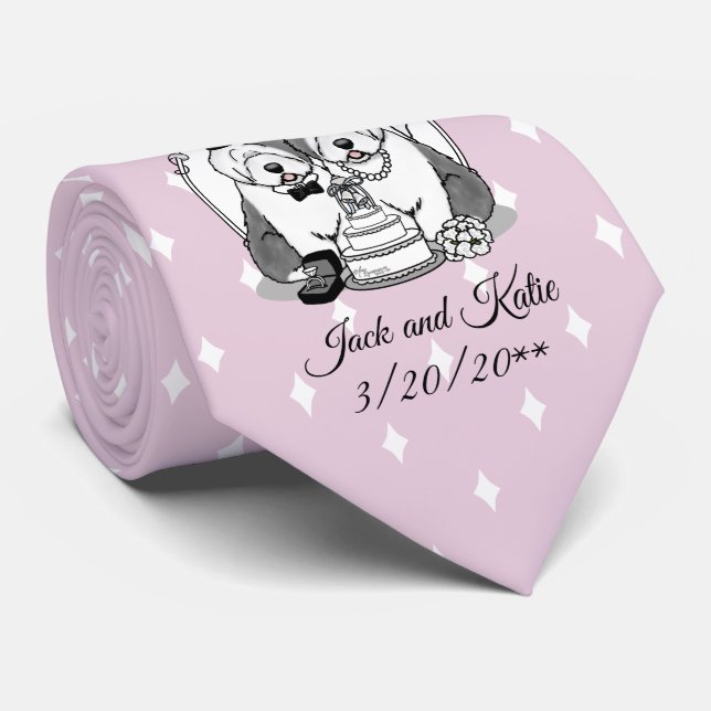 Wedding Old English Sheepdogs Bride Groom Grey 1 Tie (Rolled)