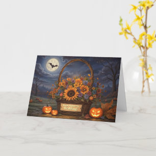 Wedding on Halloween Marriage Cute Basket Flowers Card