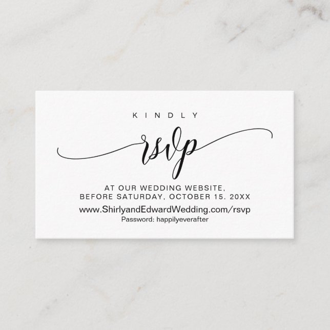 Wedding online RSVP, Modern Black Script Enclosure Card (Front)