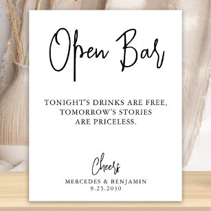 Wedding Open Bar Modern Calligraphy Personalized Poster