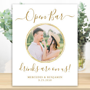 Wedding Open Bar Personalized Elegant Gold Photo Poster