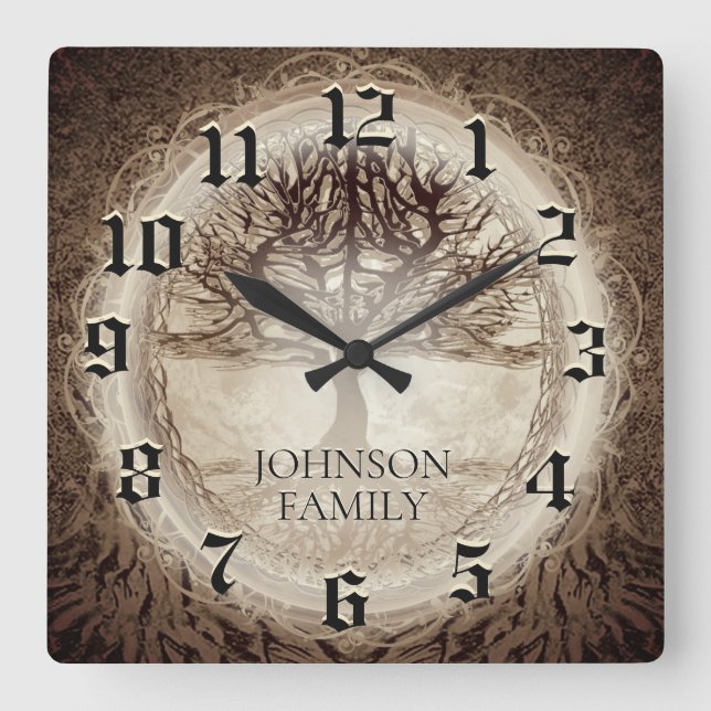 Wedding or Anniversary Family Tree Square Wall Clock (Front)
