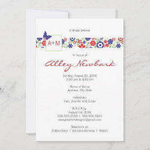 Wedding or Bridal Shower Invitation Red & Navy