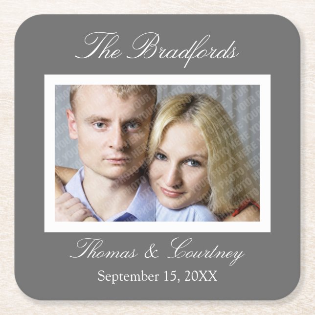 Wedding or Special Event Photo Coasters - Grey (Front)