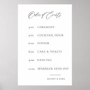 Wedding Order of Events Sign   Elegant Minimal 